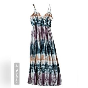 One Clothing tie dye V neck wrap maxi dress purple white dark green size S